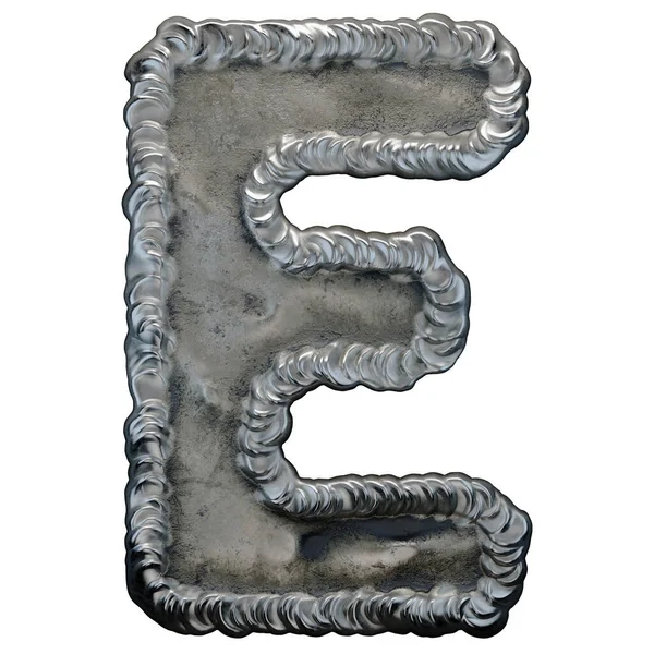 Industrial metal alphabet letter E on white background 3d