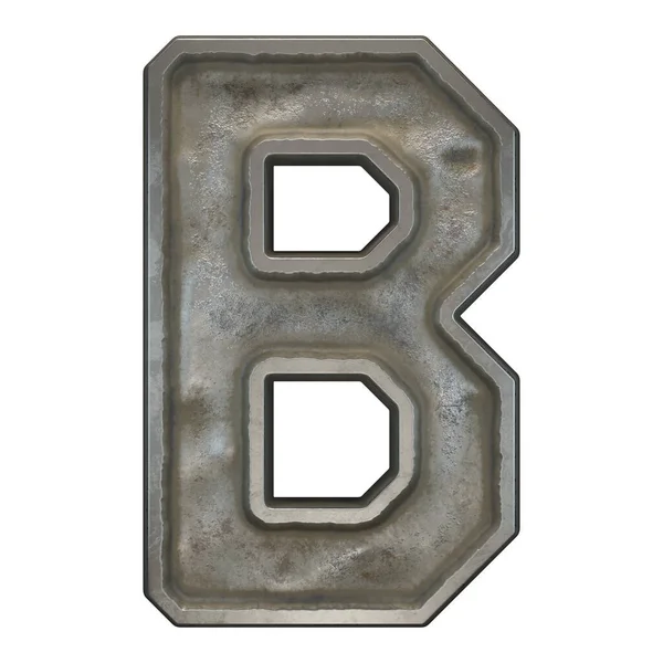 Industrial metal alphabet letter B on white background 3d
