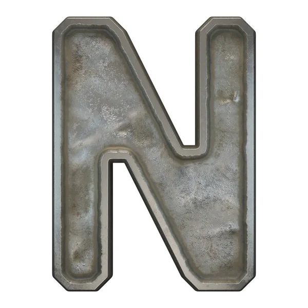 Industrial metal alphabet letter N on white background 3d