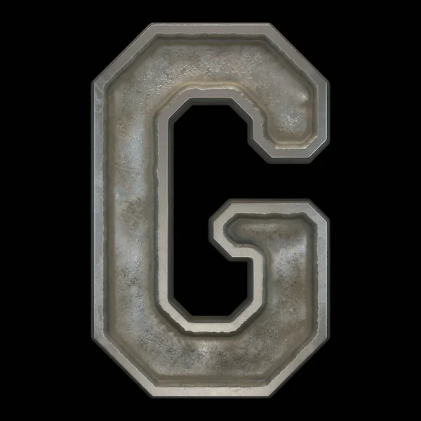 Industrial metal alphabet letter G on black background 3d