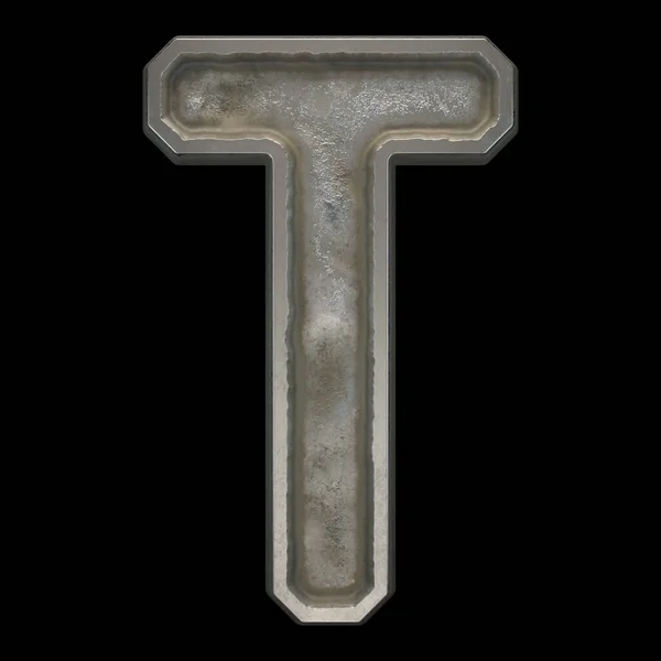 Industrial metal alphabet letter T on black background 3d