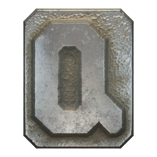 Industrial metal alphabet letter Q on white background 3d