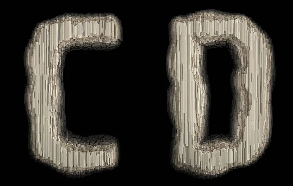 Set of industrial metal alphabet letter C and D 3D