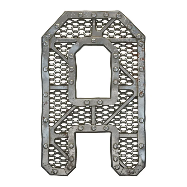 Mechanical alphabet made from rivet metal with gears on white background. Letter A. 3D
