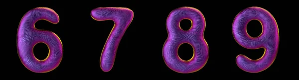 Number set 6, 7, 8, 9 made of realistic 3d render purple color. Collection of natural snake skin texture style symbol
