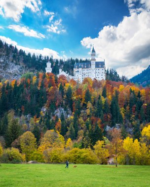 Neuschwanstein Şatosu sonbaharda dönüm noktası Almanya 