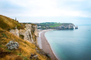 Etretat, görünümü yukarıdan, Normandy, Fransa.