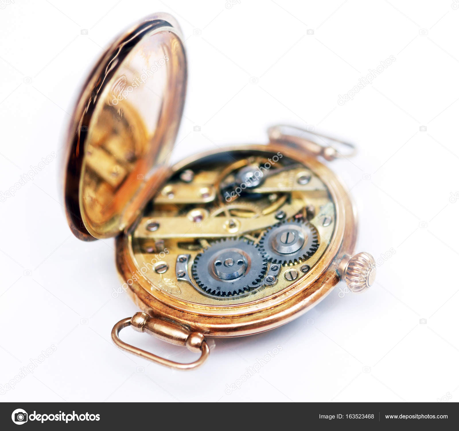 Opened Vintage Analogue Clock Isolated White Background Stock Photo by