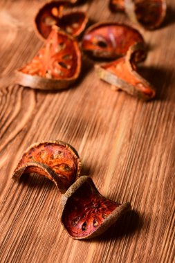 Kurutulmuş bael meyve makro dilim kadar kapatın