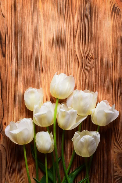 White Bouquet Tulips Wooden Background — Stock Photo, Image