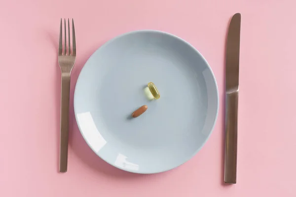 Drugs White Plate Fork Knife — Stock Photo, Image