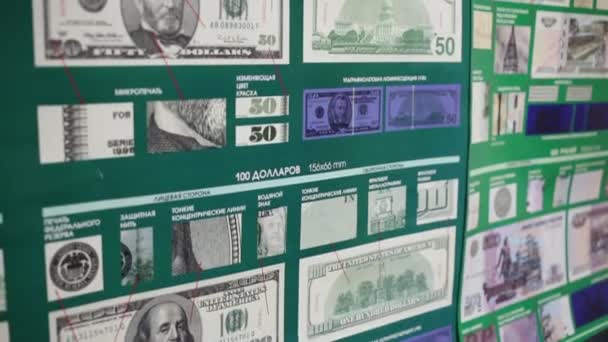 Dibujos de dinero diferente en la oficina de policía — Vídeos de Stock