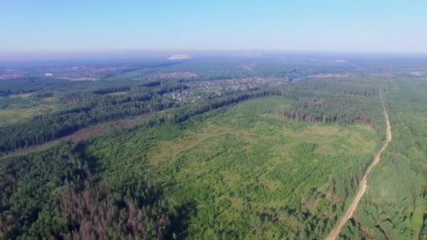 Paysage avec villages entre forêt et montagne à l'horizon — Video