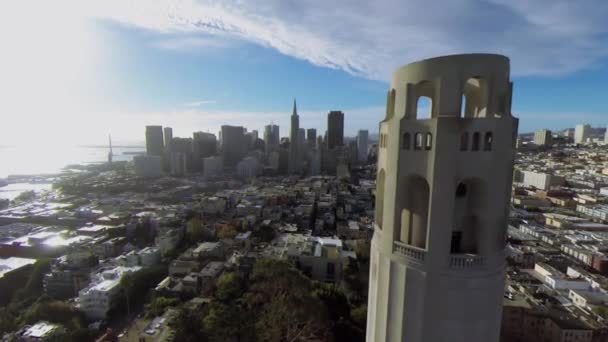 Paysage urbain avec Coit Tower à la journée ensoleillée — Video