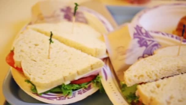 Délicieux sandwichs frais à table — Video