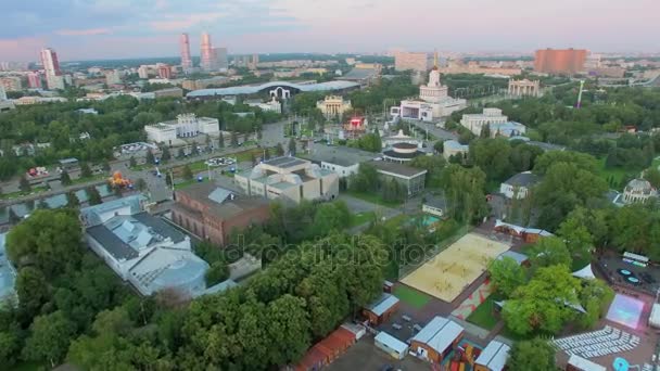 All Russia Exhibition Center with sports playgrounds and pool — Stock Video