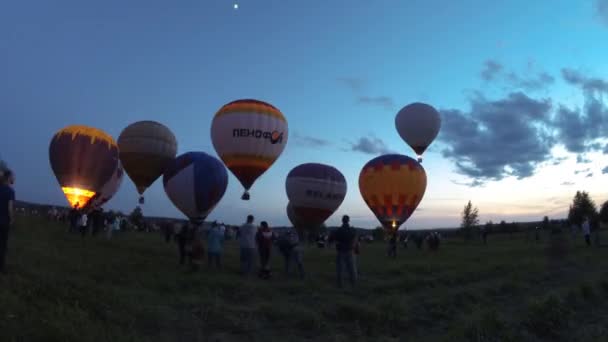 Globos de aire elevándose en el aire sobre el campo — Vídeo de stock