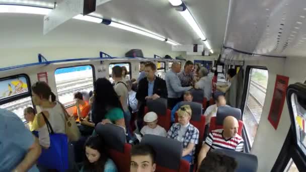 Crowded passenger train Aeroexpress — Stock Video