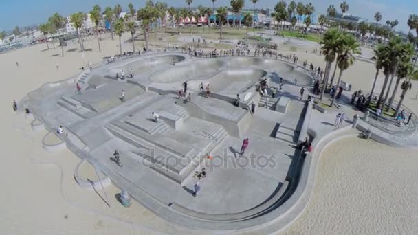 Venice Beach Skate Park avec des gens monter sur des planches à roulettes — Video