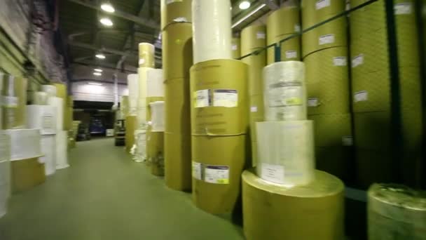 Storage with rolls of paper in Polygraph complex — Stock Video