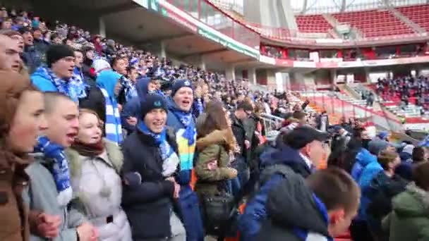 Fans van Dinamo springen op de tribunes van het stadion — Stockvideo