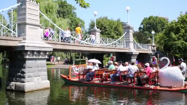 Båtar i Boston Public garden i Boston — Stockvideo