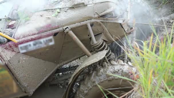 Sale voiture coincée dans la flaque boueuse — Video