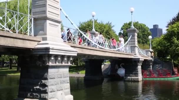 Mini hängbro i Boston Public garden i Boston — Stockvideo