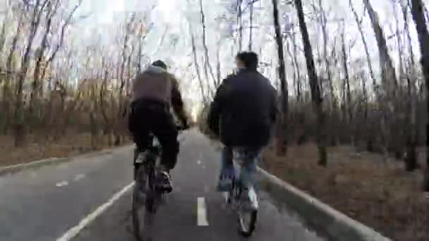 Cyclists riding bicycles on road — Stock Video