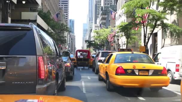 Traffic on road with modern high buildings — Stock Video