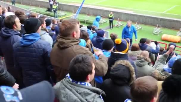 Fans of Dinamo soccer team on grandstand — Stock Video