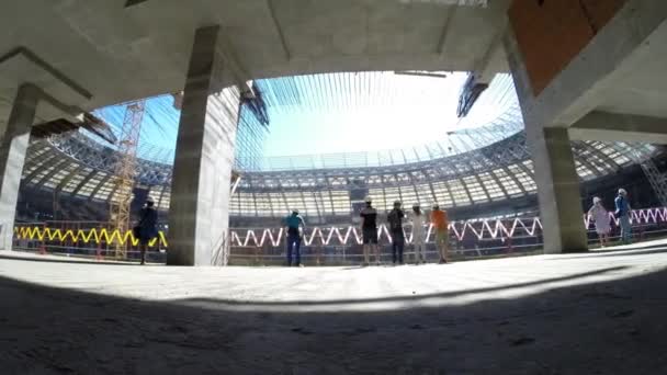 People moving on balcony of Luzhniki stadium — Stock Video