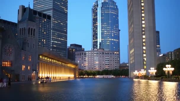 Christian Science Center with pond and skyscrapers — Stock Video