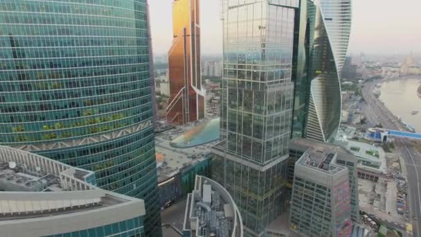 Complex Moscow City on shore of river — Stock Video