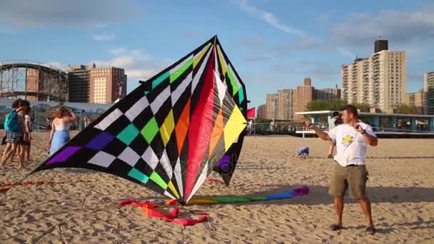 Homme avec cerf-volant au Festival international annuel de cerf-volant — Video