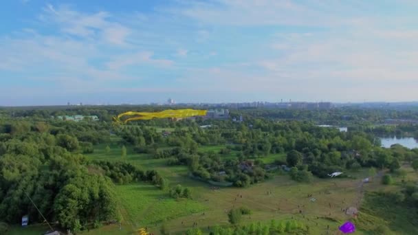 Şehir Parkı ve cityscape uçurtmalar uçmak — Stok video