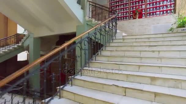 Lépcsőház és karton fotó a tudósok a University — Stock videók