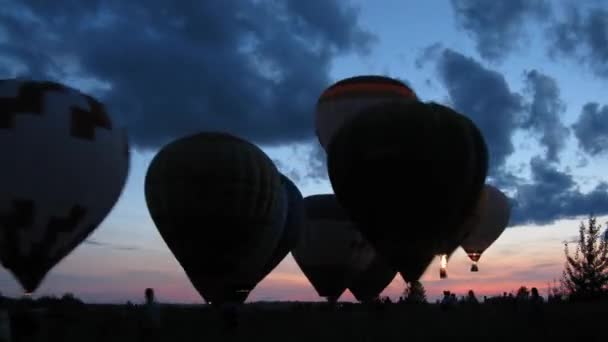 Balões de ar subindo no ar sobre o campo — Vídeo de Stock