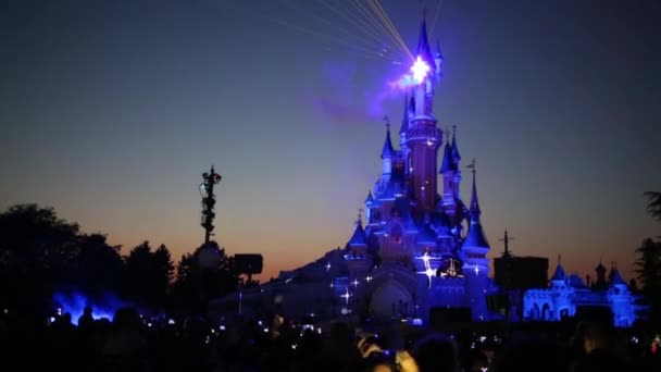 Castello di notte a Disneyland a Parigi — Video Stock