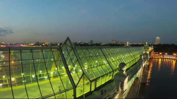 Ponte Pushkinsky con tetto in vetro e illuminazione — Video Stock