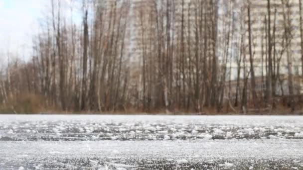 Moto di pattinatori gambe a stagno congelato — Video Stock