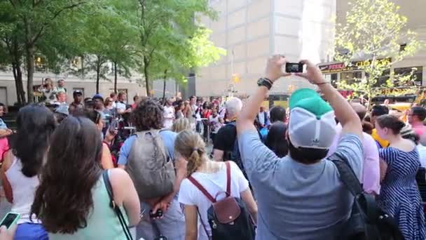 Crowd of tourists taking photos on street — Stock Video