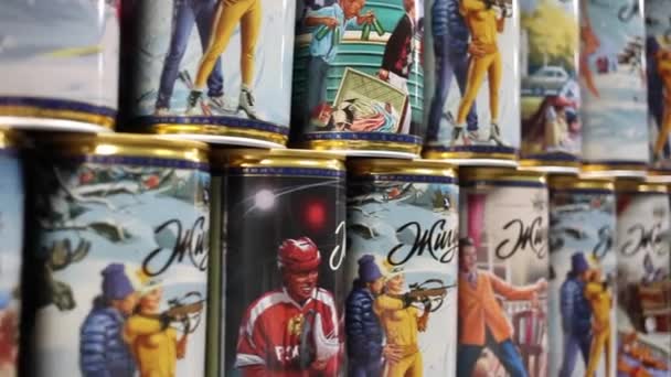 Sports series of canned beer Zhiguli — Stock Video