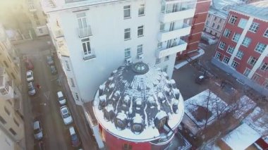 Moskova - 29 Kasım 2015: Cityscape Mashkova Sokağı'nda kış günü evi yumurta ile. Havadan görünümü. Yapı toplam yaklaşık 342 m2 dir.