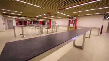 Moskova - 25 Aralık 2014: Spartak stadyumu kafeteryada. 2018 Dünya Kupası'nda oynanan oyunlar için yeni stadyum nesneleri listesinde bulunduğunu