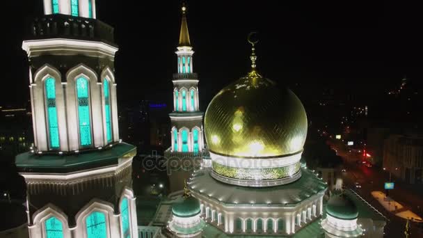 Moskau 2015 Gebäude Der Kathedrale Moschee Mit Halbmonden Auf Minaretten — Stockvideo