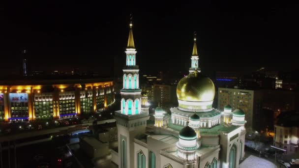 Moskau 2015 Panorama Mit Kathedrale Moschee Und Olympiastadion Mit Beleuchtung — Stockvideo