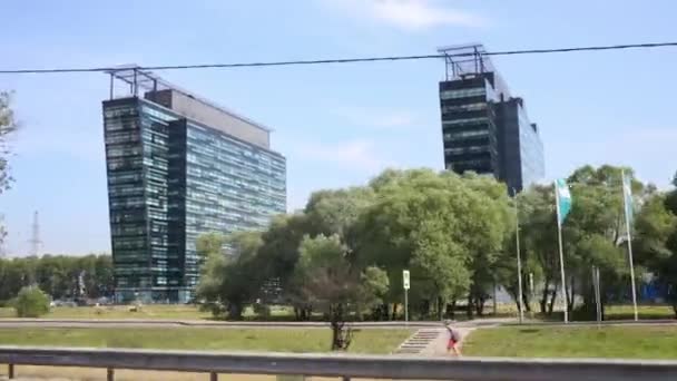 Moscow Russia Aug 2014 Two Modern Highrise Buildings Khimki Business — Stock Video