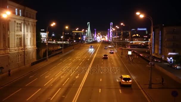 Puente Crimea Autopista Multibanda Por Noche Moscú — Vídeos de Stock