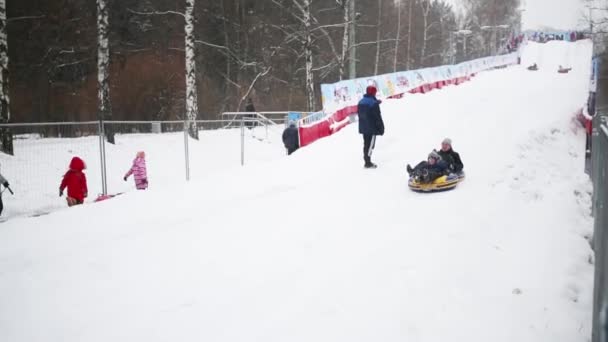 Μόσχα Ιαν 2015 Snowtubing Στο Πάρκο Sokolniki Πάρκο Sokolniki Είναι — Αρχείο Βίντεο